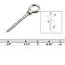 Stainless Steel Marine 3/8'' x 4'' Stainless Steel Screw Lag Eye Bolt 316 - 1 Pc