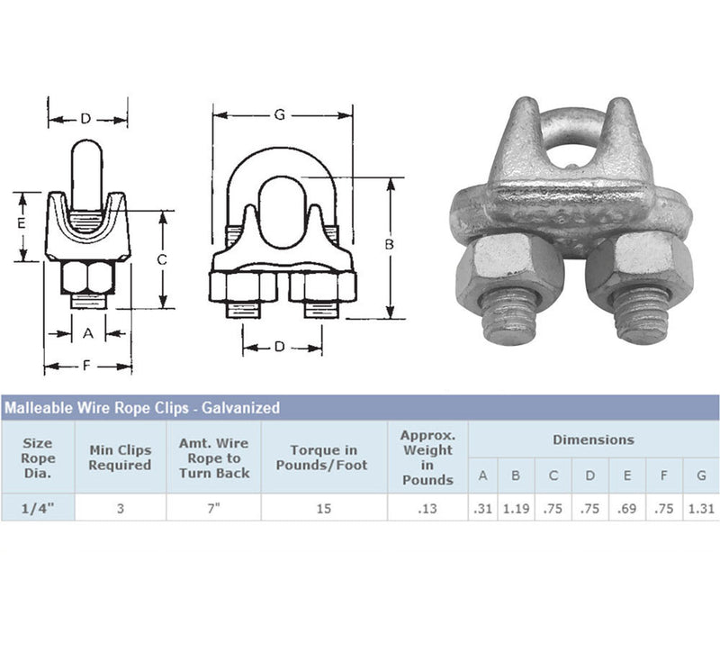 10 Pc Marine Wire Rope Clip Cable Clamp 1/4&