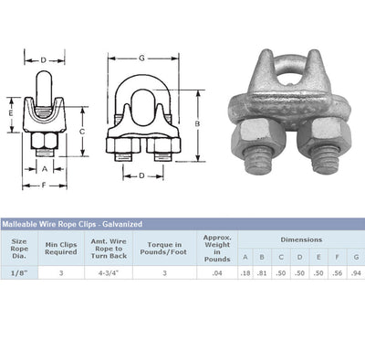 10 Pc Marine Wire Rope Clip Cable Clamp 1/8'' Drop Forged Galvanized
