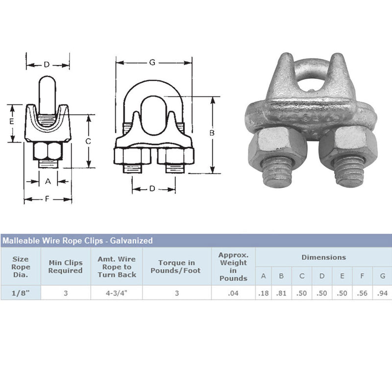 2 Pc Marine Wire Rope Clip Cable Clamp 1/8&