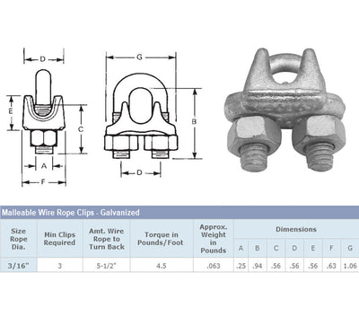 10 Pc Marine Wire Rope Clip Cable Clamp 3/16'' Drop Forged Galvanized