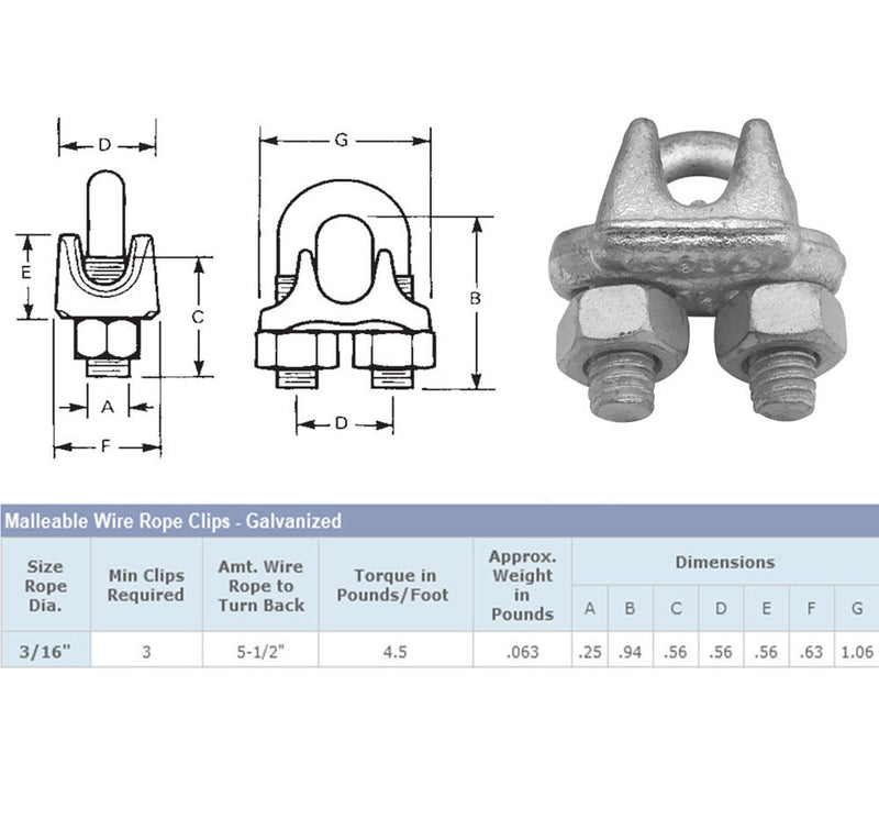 10 Pc Marine Wire Rope Clip Cable Clamp 3/16&