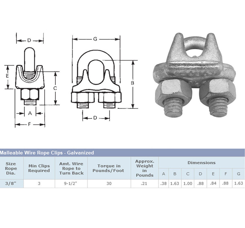 2 Pc Marine Wire Rope Clip Cable Clamp 3/8&