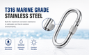 T316 Stainless Steel 5/16" Carabiner Clip Spring Snap Hook Oval Shape With Lock Nut 400 Lbs WLL