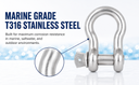Mil Spec Marine T316 Drop Forged Stainless Steel 3/8" Screw Pin Anchor Shackle 1,500 Lbs WLL
