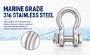 Mil-Spec Marine T316 Stainless Steel Drop Forged 5/8" Bolt Pin Anchor Shackle 4,000 Lbs WLL