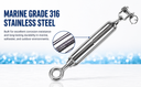 Marine T316 Stainless Steel 1/4" x 2-3/4" Jaw Eye Turnbuckles for Cable Rope 450 Lbs WLL