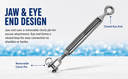Marine T316 Stainless Steel 3/8" x 4-7/8" Jaw Eye Turnbuckles for Cable Rope 1,260 Lbs WLL