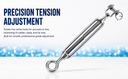 Marine Grade Stainless Steel Jaw Eye Turnbuckle for Cable Rope, Adjustable Rigging Tensioner for Boat, Dock, Deck, Wire Rope, and Outdoor Use