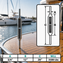 Marine Deck T316 Stainless Steel Stub End Turnbuckle, Adjustable Cable Wire Rope Tensioner for Boat, Dock, Deck - PACK 4