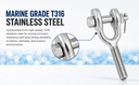 Non-Magnetic T316 Stainless Steel 1-1/2" Drop Forged Turnbuckle Jaw RIGHT HAND Thread 17,000 Lbs WLL