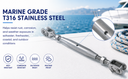 Marine T316 Stainless Steel 5/8" Jaw & Jaw Pipe Turnbuckle 2,800 lbs WLL Rigging