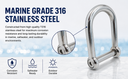 4 Pcs Marine T316 Stainless Steel 15/32'' Wide D Shackle – Screw Pin, No-Snag Design 2,850 lbs WLL