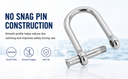 Marine T316 Stainless Steel 5/16'' Wide D Shackle – Screw Pin, No-Snag Design 1,300 lbs WLL