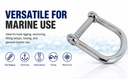 4 Pcs Marine T316 Stainless Steel 15/32'' Wide D Shackle – Screw Pin, No-Snag Design 2,850 lbs WLL