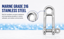 Marine T316 Stainless Steel 15/32" Headboard Shackle Captive Pin 2,500 Lbs WLL