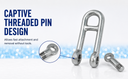 4 Pcs Marine T316 Stainless Steel 15/32" Headboard Shackle Captive Pin 2,500 Lbs WLL