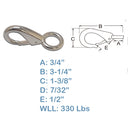 2 PC Stainless Steel 3/4" Marine Boat Fixed Eye Fast Snap Hook Key Chain 330 LB