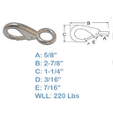 5/8" Size Grade 316 Stainless Steel Fixed Eye Boat Snap Hook 2.8" Lenght 1 Pc