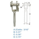 5 Pc Set Stainless Steel Wire Rope Swage Jaw Terminal For 3/16" Cable Hand Swage