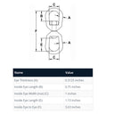 Dimensional chart for 5/16 inch marine grade swivel connector with labeled parts