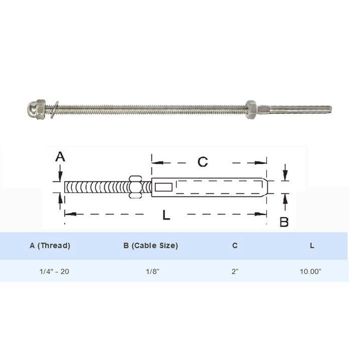 Stainless Steel Swage Threaded Stud End Fitting for 1/8",1/4",3/16" Cable Size