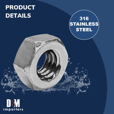 1/4'' -20 Size Stainless Steel Hex Nut Type 316 UNC With Set Of 20 PC Right Hand Thread