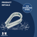 10 PC 3/16" Stainless Steel 316 Wire Rope Thimble Commercial Light Duty Type