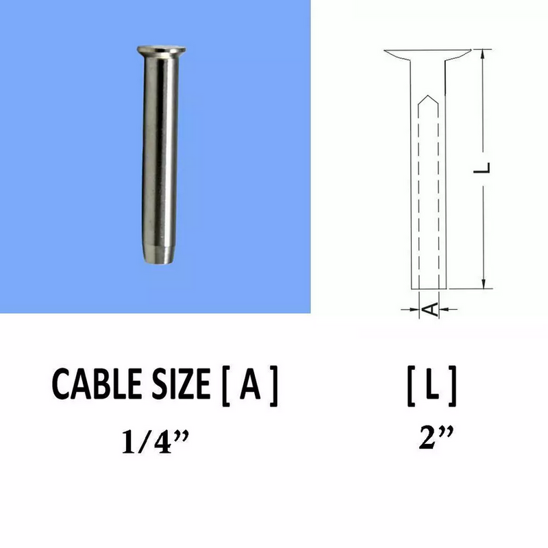 10 PC Stainless Steel Swage Stemball Hand-Crimp Metal Post 1/8", 1/4", 3/16" Cable Railing
