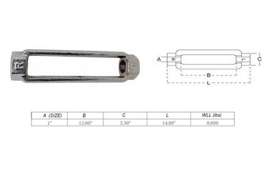 Mil-spec Turnbuckle Body WLL Stainless Steel T316