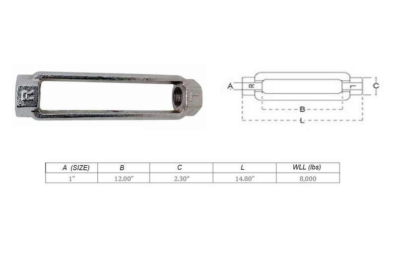Mil-spec Turnbuckle Body WLL Stainless Steel T316