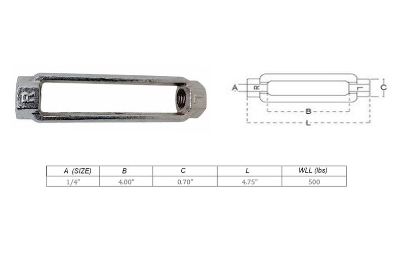 Mil-spec Turnbuckle Body WLL Stainless Steel T316