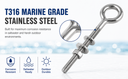 4 Pcs Marine T316 Stainless Steel 1/4" x 4" Welded Plain Eye Bolt 400 Lbs WLL