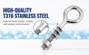 4 Pcs Marine T316 Stainless Steel 3/16" x 1" Welded Plain Eye Bolt 150 Lbs WLL