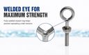 Marine T316 Stainless Steel 3/16" x 1" Welded Plain Eye Bolt 150 Lbs WLL