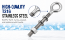 4 Pcs Marine T316 Stainless Steel 1/2" x 6" Welded Plain Eye Bolt 1,800 Lbs WLL
