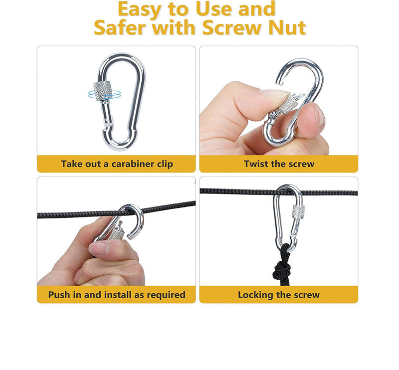 5 PC 1/4" Stainless Steel Carabiner Spring Snap Hook Eyelet & Screw 250 LB Cap