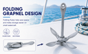3.5 lb Folding Grapnel Anchor, Hot Dipped Galvanized Boat Anchor for Kayak, Jet Ski, Canoe & Small Watercraf