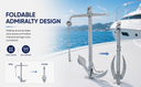 Heavy Duty Hot Dipped Galvanized Foldable Admiralty Anchor, Boat Kedge Anchor for Yacht, Sailboat, Docking, Mooring, and Marine Use