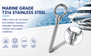 4 Pcs T316 Stainless Steel 5/8" x 5" Shoulder Lag Eye Bolt – Marine Screw Eye Anchor for Boat Rigging & Mounting