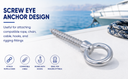 4 Pcs T316 Stainless Steel 5/8" x 5" Shoulder Lag Eye Bolt – Marine Screw Eye Anchor for Boat Rigging & Mounting