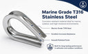 5 Pcs Marine T316 Stainless Steel 5/16" Heavy Duty Wire Rope Chain Thimble Rig Anchor