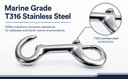 Marine T316 Stainless Steel 5"L Open Eye Bolt Snap Hook Snap Lock