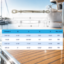 T316 Stainless Steel Closed Body Eye Eye Turnbuckle, Marine Grade Rigging Tensioner for Cable, Chain, Rope, and Boat Hardware