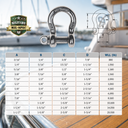 Mil Spec T316 Stainless Steel Forged Load Rated Screw Pin Anchor Shackle, Marine Grade Rigging Shackle for Chain and Cable