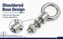 Marine T316 Stainless Steel 1/2" x 1-1/2" Shoulder Eye Bolt 2,000 Lbs WLL