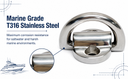 Stainless Steel 316 Folding Pad Eye D Ring Tie Down 3/16" Marine Grade