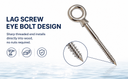 5 Pcs Marine T316 Stainless Steel 1/4" x 2-5/16" Screw Lag Eye Bolt