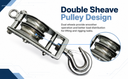 T304 Stainless Steel 3" Double Sheave Swivel Hook Block For 3/16" Cable Wire Rope 1,450 Lbs WLL