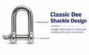 Marine T316 Stainless Steel 1/2" D Chain Shackle with Screw Pin 1,600 Lbs WLL